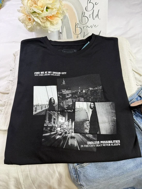 NYC Dreams Delights Graphic Y2K Luxury Black Tee - Picture 1 of 16